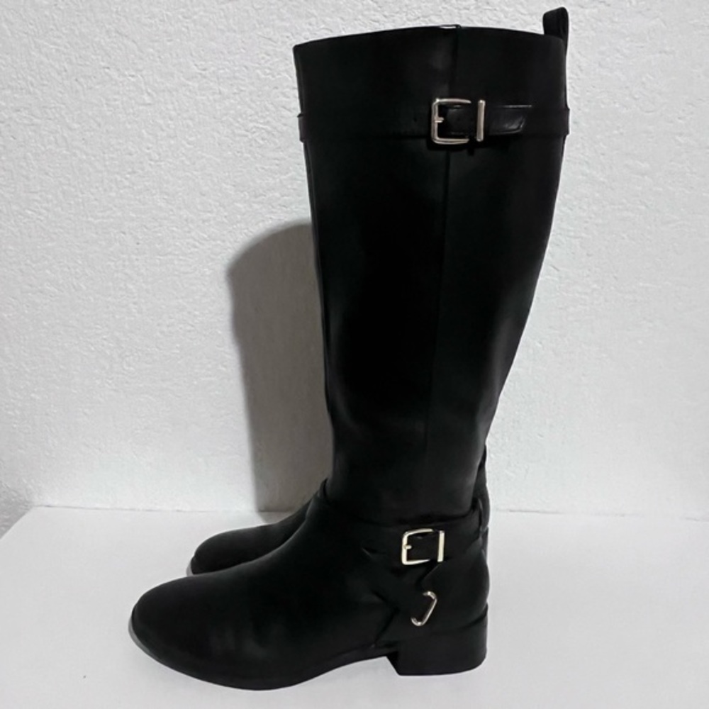 Essex Lane Maggie Black Leather Belted Knee High Riding Boots 8